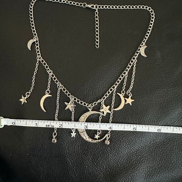 Moon & Stars Celestial Boho Silver Tone necklace - Picture 3 of 4